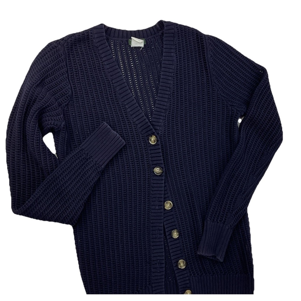 J Crew Cardigan Women Sz XS Open Knit Button Front Layering Sweater Navy Blue